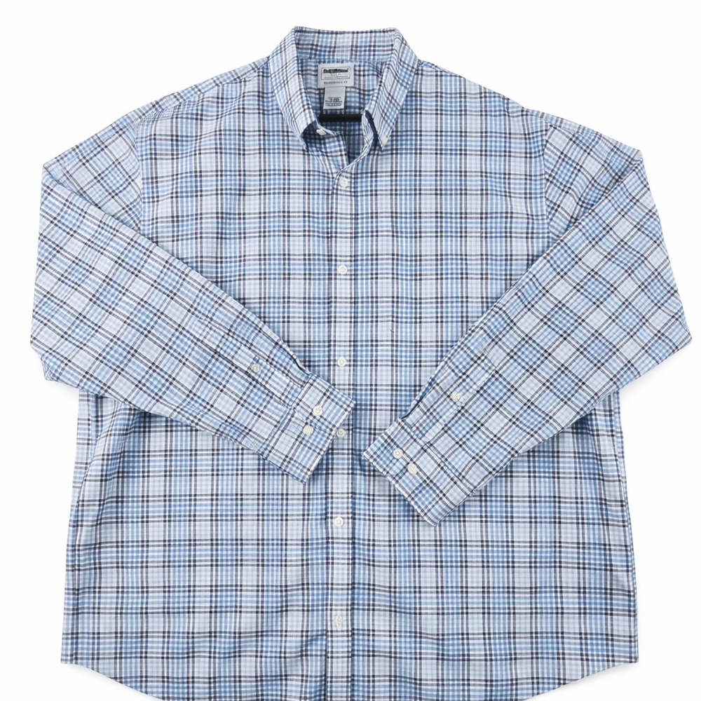 L.L. Bean Mens XL Plaid Button Down Shirt‎ Blue White Traditional Fit Cotton
